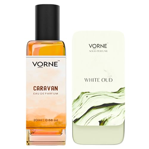 Image of VORNE solid perfume 12g & Eau De Parfum for men 20ml | White oud & Caravan | Gift Set for Men | Strong Long-Lasting, alcohol free solid perfume, Woody fragrance | Pack of 2 |Travel & Pocket friendly | Valentines day gift