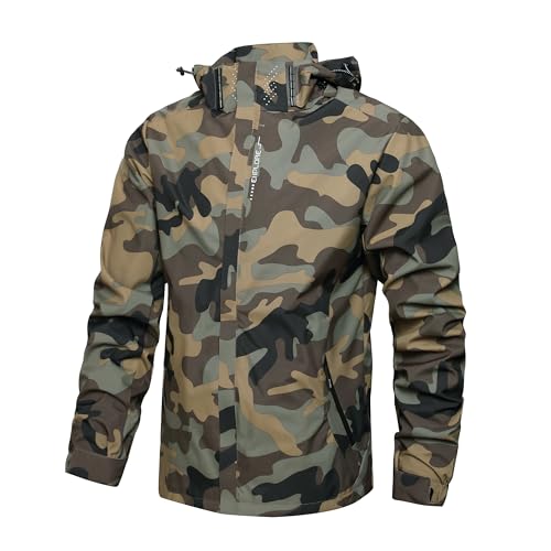 Hikevitang Mens Lightweight Waterproof Rain Jacket Shell Hooded Outdoor Raincoat Hiking Windbreake jacket(R6226-Camo-AG-S)