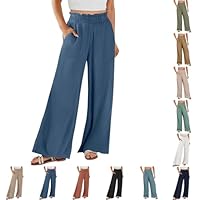 Generico 2025 Pantaloni Donna Estivi Pantaloni Larghi Leggeri Elastico Vita Alta Pantalone Eleganti Casual da Spiaggia Comodi Pants Tinta Unita con Tasche (A1-Blu Scuro, S)