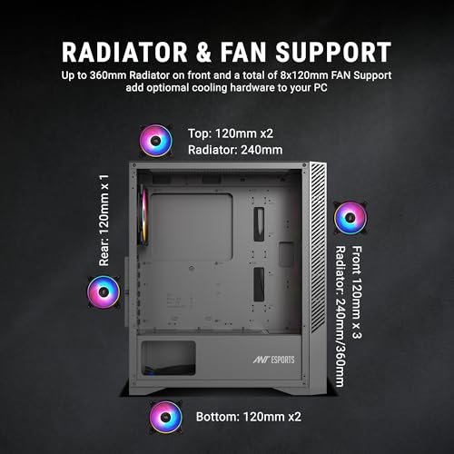 Image of Ant Esports ICE- 270G 6F Mid-Tower ATX Computer Case /Gaming Cabinet with Front Glass Panel - Black | Support ATX, Micro-ATX, Mini-ITX | Pre-Installed 6 Static RGB Fans