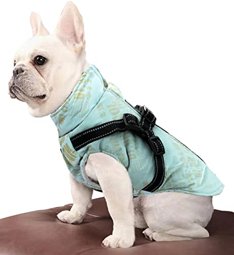 Abrigo Cálido Impermeable para Perros, Chaleco con Forro Polar, Ropa Ajustable para Perro con Anilla para el Arnés, Correa con Reflectante, Cremallera Ajustable sin Mangas (Large, Turquesa)