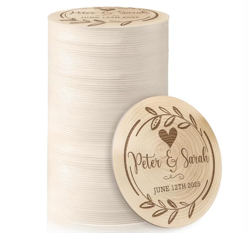 100 Pack Personalized Wedding Coasters, Custom Cardboard Coasters for Drinks with Photo Print and Text, Keepsake Wedding Favors and Wedding Gifts for Couples, 3.95\" Round (Design 1)