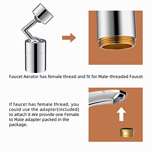 Waternymph Faucet Aerator, 720° Big Angle Spray Aerator Dual Function Kitchen Faucet Aerator, Bathroom Faucet Mounted for Face Washing, Gargle and Eye Flush, Polished Chrome