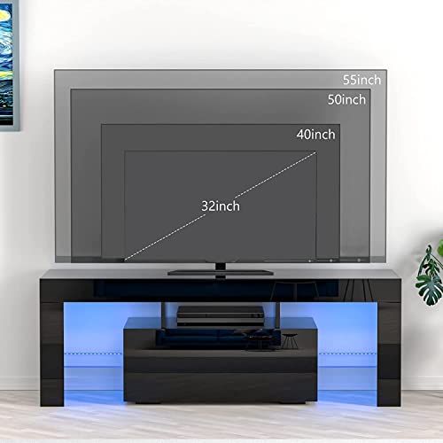 Vinctik 6&Fox Led Tv White Stand For 55/60/65Inch Tv,Modern Entertainment Center With 2 Storage Drawers And Led Light, High Glossy Tv Console,Tv Table Media Furniture (51Inch, Black 1) #TOP4