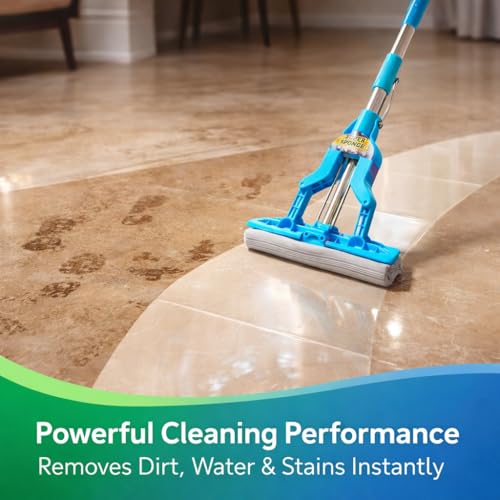 Image of ARICO PVA Sponge Mop for Floor Cleaning with 110 cm Adjustable Telescopic Stainless Steel Handle, Self-Wringing Squeeze Mop, Super Absorbent Mop for Kitchen, Bathroom & Home (ARM 111)