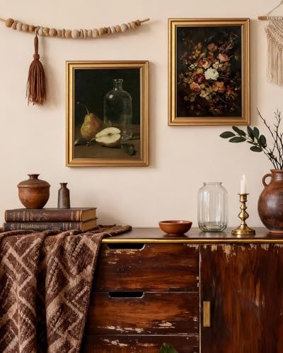 Image of VIYYIEA Vintage Gold Framed Wall Art for Living Room, Fruits Canvas Prints Home Decor, Oil Painting Picture, Bedroom Wall Decor Gifts for Friends or Family -【Pear by the Bottle】-(16L x 12W)