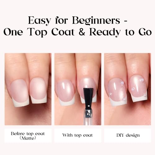 Image of Beetles French Tip Press On Nails, 150Pcs Short Square Cat Eye Nails | Pre-Designed Blush French Tips with Glassy Cat-Eye Shine, 15 Sizes, Nail Tips Only for At-Home DIY Manicures