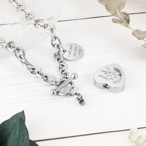XIUDA Heart Cremation Urn Necklaces for Ashes Locket Cremation Jewelry for Human Ashes Stainless Steel Memorial Keepsake Pendant for Women2