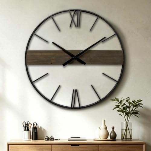 Blueprint Ivy 30 Inch Large Modern Wall Clock Oversized Rustic Wood Metal Frame Silent Non-Ticking Battery Operated Decorative Clocks for Living Room Kitchen Bedroom Office (Vintage Brown) by Blueprint Ivy - Used condition - US$79.48