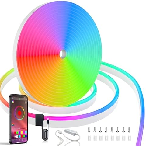 KEXU 9.84ft RGB Neon Rope Light Color Changing IP65 Waterproof Music Sync Led Lights with APP Control Flexible led Strip Lights for Bedroom Cover