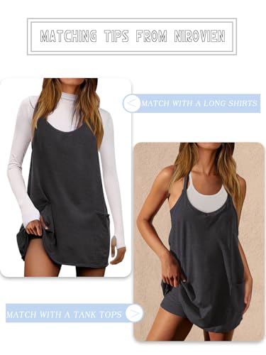 Image of Nirovien Womens Tennis Dress Workout Mini Dress with Shorts Sleeveless Spaghetti Straps Golf Athletic Dresses