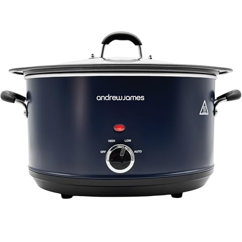 Andrew James 6.5L Slow Cooker – Sear-to-Simmer - Large Hob-Proof Aluminium Pot, Shatter-Resistant & Easy-Clean Design 3 Heat Settings & Glass Lid, Ideal for Family Meals, Curries & Batch Cooking