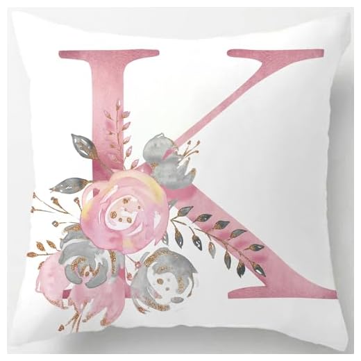 Tillskuch Pink Cushion Covers Cute Alphabet Decorative Throw Pillow Cover Square Letter Pillow Protectors for Sofa Couch Bedroom Chair Home Decor 45cm x 45cm(K)