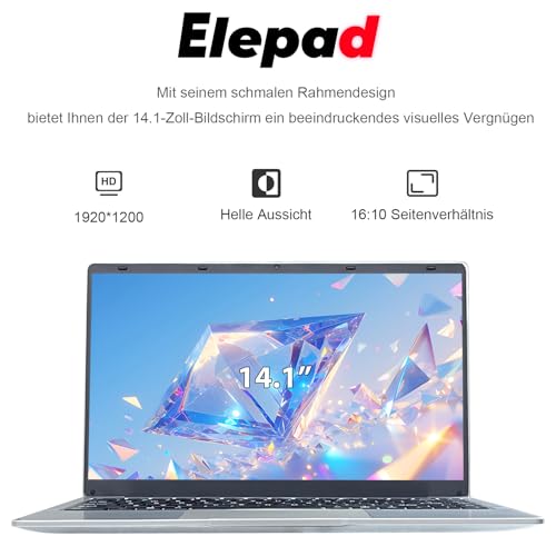 Image of Laptop, 14.1Inch FHD IPS Screen, J4105 Processor, 6GB RAM 256GB SSD Expandable 1TB, Computer with 2 Stereo Speakers, WiFi-5, HDMI