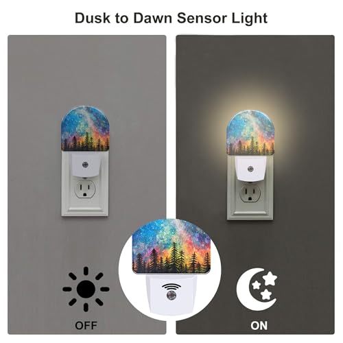 Image of Northern Lights and Forest Night Light for Kids,Milky Way Galaxy Trees Night Light Plug in with Dusk to Dawn Sensor,0.5w Energy Saving Nightlight for Hallway Stairway Kitchen Bedroom
