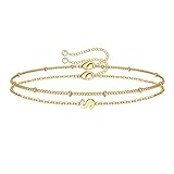 M MOOHAM Gold Plated Bracelets for Women - Layered Initial Bracelet for Women Trendy, Dainty Initial S Letter Bracelets Jewelry, Letter Bracelet, Womens Gold Jewelry Gifts