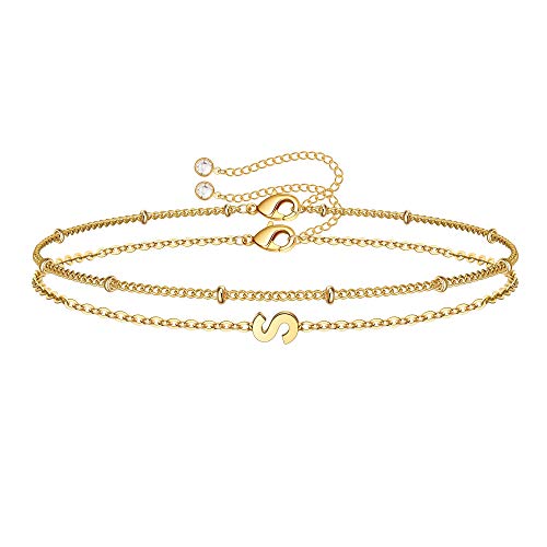 M MOOHAM Initial Bracelets for Women – Layered Letter Bracelet Initial A-Z Charm, Dainty Gold/Silver/Rose Gold Jewelry for Women Birthday Gifts Personalized Gold Jewelry Initial Bracelets