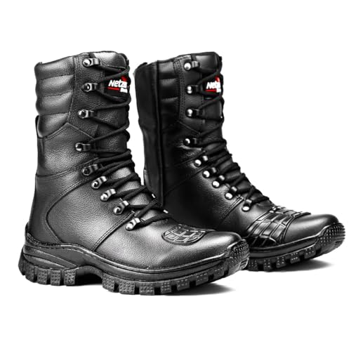Bota Coturno Militar Tático Couro Cano Alto Masculino (Preto, 44, BR, Adulto, Numérico, M, 44)