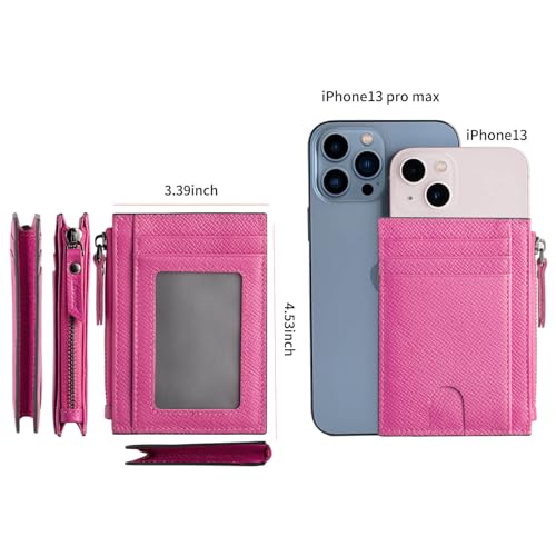 Image of Slim Wallet for Women Small Leather RFID Blocking Credit Card Holder Minimalist Front Pocket Wallet with Coin Purses & Pouches,RoseRed