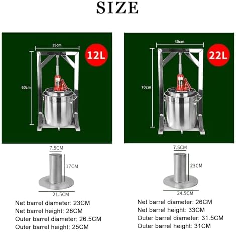 Stainless Steel Hydraulic Fruit Wine Press 22L - Manual Juice Maker for 100% Natural Juice, Honey & Fruit Pressing - DIY Juice Making Supplies