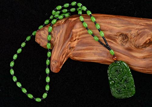 Collier dragon vert naturel sculpté à la main, bijou d'exception - 2