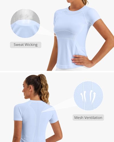 Image of Stelle Women Workout Tops Short Sleeve Seamless Athletic Shirts Yoga Gym Sports Breathable Tees