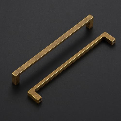 Image of Ravinte Antique Brass Kitchen Cabinet Solid Handles,7-1 /2 Inch,10 Pack | Solid Zinc Alloy, Modern Slim Style, Square Design, Deep-Thread Firm Base, Screws Included, for Kitchen Drawers & Cupboards