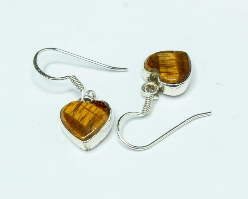 Boucles d'oreilles œil de tigre en argent 925, finition joaillerie et pierre naturelle - 4