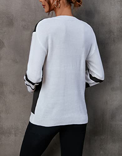 Alsol Lamesa Women's Pullover Sweaters Color Block Crew Neck Long Sleeve Casual Knit Sweater3