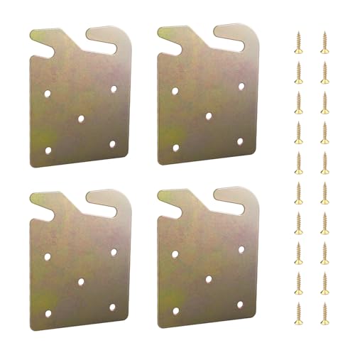 Bed Frame Brackets 4PCS Wood Bed Frame Hardware Universal Replacement Parts Rail Hook Plates for...
