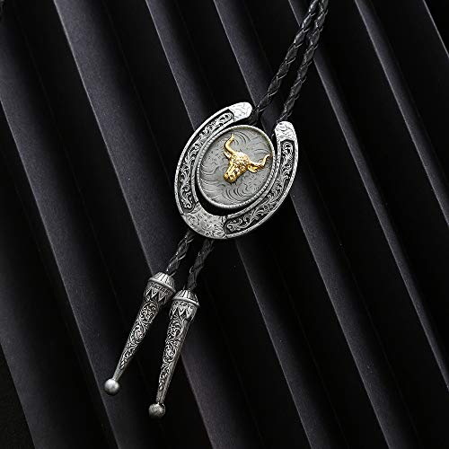Image of HUABOLA CALYN Bolo Tie for Men- Western Cowboy Native American Golden Horse Bolo Tie