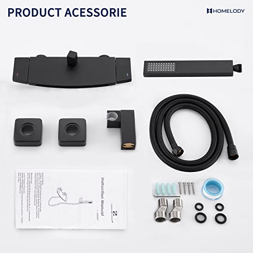 HOMELODY Schwarz Badewannenarmatur Wasserfall Mit Handbrause Wannenbatterie Wandmontage Badewanne Armatur Mischbatterie - Image 8