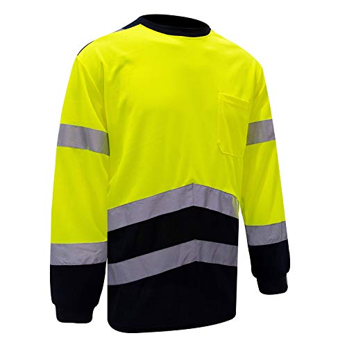 Safety High Visibility Long Sleeve Shirts Reflective Construction Shirt For Men, Hi Vis T Shirts Work and Wear Running Tee (Yellow,S )