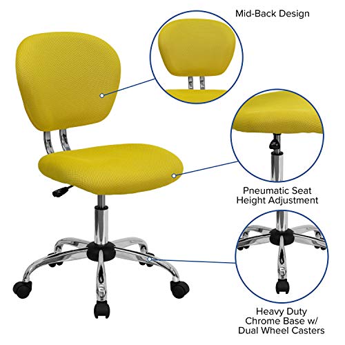 Flash Furniture Mid-Back Yellow Mesh Padded Swivel Task Office Chair With Chrome Base #TOP4
