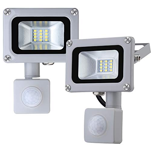 Preisvergleich Produktbild 10W LED Flutlicht mit Bewegungsmelder 800lm Floodlight Sicherheitsleuchte LED Strahler 6500K Kaltesweiß Außenstrahler Wasserdicht IP65 Außenlampe für Garten Garage Sportplatz Werkstätte 2 Stück