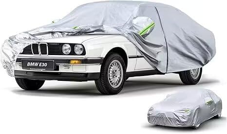 Image of Kaugung Car Cover Custom fit BMW 3 Series E30 (1982-1994), 6 Layers Windproof All Weather Waterproof Outdoor Cover Sun Rain UV Dust Snow Protection. Silver
