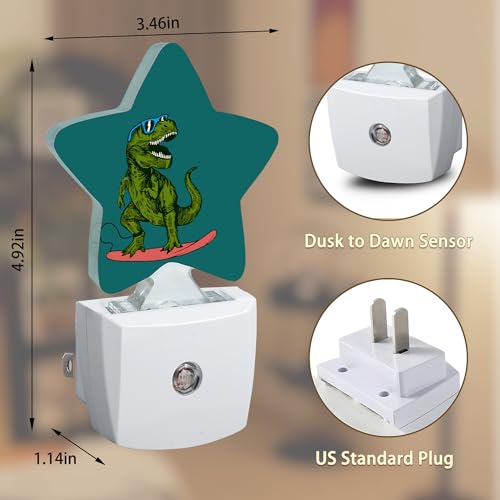 Image of Dinosaur Green Night Light Plug-in Dusk to Dawn Smart Sensor White Led Nightlight for Bedroom Bathroom Kitchen Hallway Stairs Energy Efficient Decor Desk Lamp