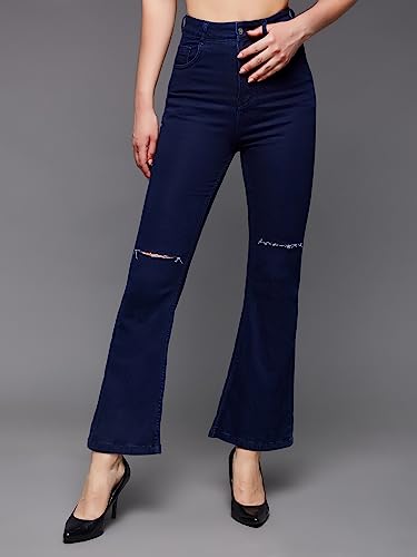 Image of Miss Chase Women's Skinny High Rise Cropped Length Fringe Detailing Stretchable Denim Jeans