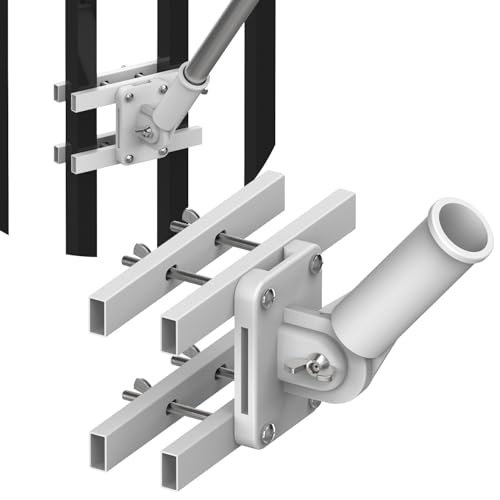 No Drilling Flagpole Holder for Balcony Railing/Deck Railing Flag Pole Mount for Porch & Fence Rail Apartment Balcony Railing 1inch Flagpole Mount For Both Round and Square Vertical Railing (White)