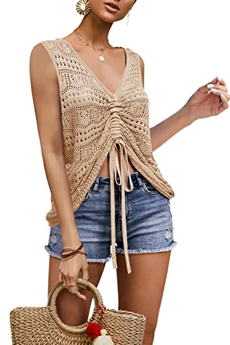 Image of Saodimallsu Womens Boho Off Shoulder Sheer Crop Tops Bell Sleeve Flowy Oversized Crochet Ruched Pullover Sweaters
