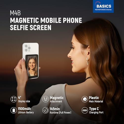 Image of NEEWER Basics 4 inch Magnetic Vlog Selfie Monitor Screen, Wireless Phone Back Camera Monitor with Remote /1500mAh for YouTube TikTok, NOT Compatible with iPhone 17 Google Phone /4K Video Recording, M4B