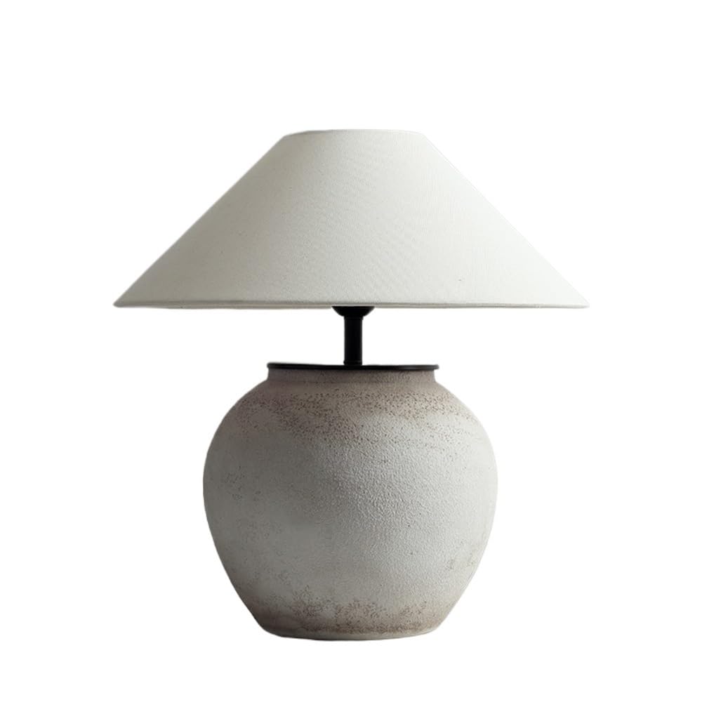 Kx9Lb8d Nightstand Lamps Handmade Ceramic Table Lamp Bedside Linen Fabric Shade Bedroom Living Room Small Lamps(White,Small)