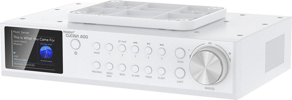 Ferguson Regent Cucina 200 - Radio de Cocina Digital con Bluetooth, FM/Dab+, Pantalla LCD a Color, luz LED integrada, Temporizador de Cocina de hasta 240 Minutos, Doble Alarma, Montaje bajo Mueble