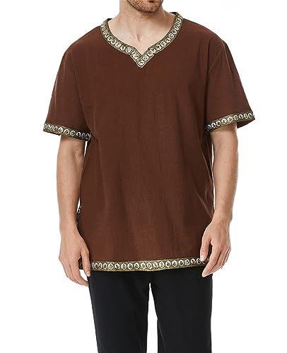 Costume Viking Cosplay CAKERS T-shirt Homme Médiéval Rétro Marron Longueur Moyenne