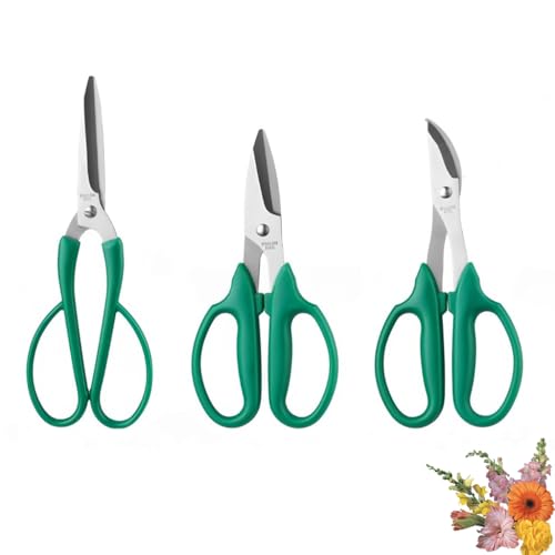 Image of HASTHIP 3Pcs Gardening Scissors Set -Stainless Steel Gardening Shears Compact Hand Pruner Floral Scissors Garden Snips, PP Anti-slip Handle Design, Utility Garden Scissor