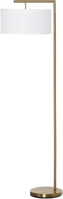 HOMCOM Floor Lamp, Modern Standing Light with Linen Lampshade, Round Base for Living Room, Bedroom, Dining Room, 153cm, Gold and White