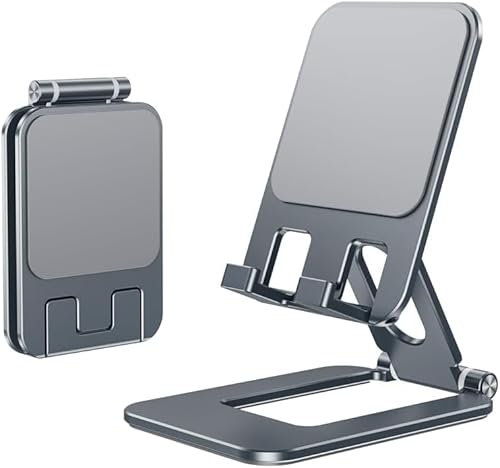 BONERUY Phone Stand for Desk, Foldable Tablet iPad mini Holder, Adjustable Aluminum Alloy Desktop Mobile Phone Cellphone Mount with Anti Slip Silicone