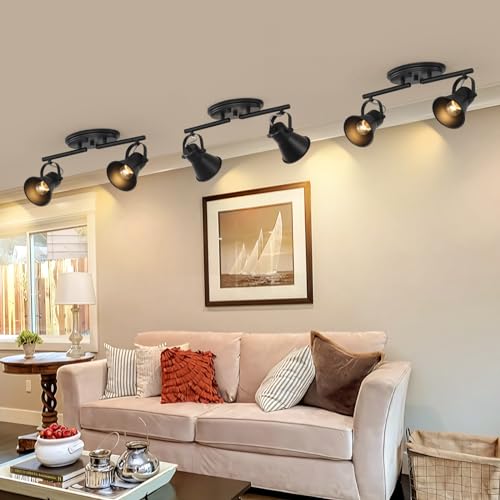 Image of 2 Light Track Lighting Ceiling, Industrial Directional Ceiling Spot Light Fixture,Black Flush Mount Ceiling Light for Kitchen, Living Room, Hallway, Bathroom, Cabinet, Etc.