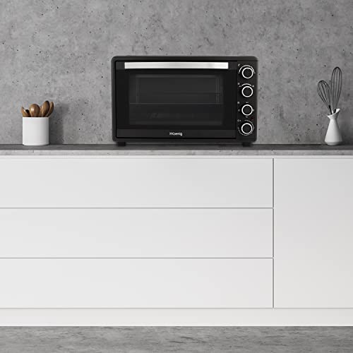 H.Koenig FO45 Mini Forno elettrico 45L Compatto Multifunzione Programmabile, fino a 230°, Timer 60 min, Spegnimento automatico, Porta in vetro, Griglia e vaschetta raccogli briciole, 2000W - 6