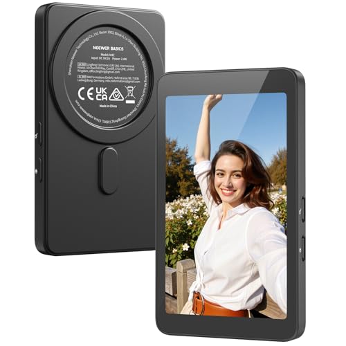 Image of NEEWER Basics 4 inch Magnetic Vlog Selfie Monitor Screen, 4K 120fps Wired Recording, Back Camera Monitor with Remote for TikTok Video Streaming, Only Compatible with iPhone 17 16 15 Series, M4C